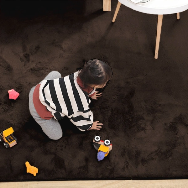 Luxe Home International Rabbit Fur Rectangular Carpet Soft Anti Slip Skid Ruffle Mats For Bathroom Door 4X6 Feet (Chocolate) Pc 1 - 4x6 Ft, Chocolate