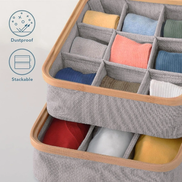 Luxe Home International Storage Box for Clothes, Polyester and Bamboo Frame Foldable Multipurpose Use Kitchen, Bathroom Organizer Boxes Toys, Other Supplies - 30x30 cm, Grey