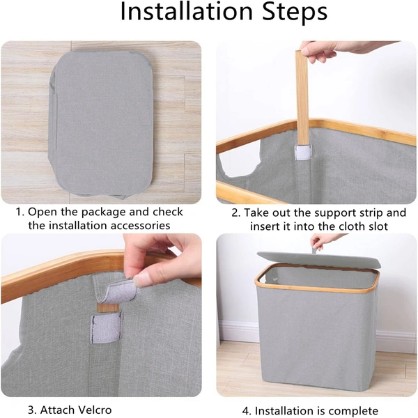 Luxe Home International Laundry Basket for Clothes, Premium Bamboo Storage Bag with Lid Multipurpose Used In Laundry Rooms, Bedrooms, Bathrooms (40x45x33 cm, Grey) - 40X33X45CM, Grey