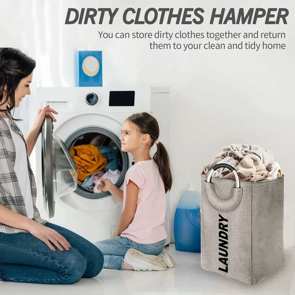 Luxe Home International Laundry Basket for Clothes Foldable, Waterproof Premium Bamboo Laundry Hamper Perfect for Bathroom, Bedroom, Kitchen (Beige) - 30x40x65 cm, Beige