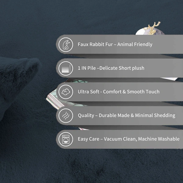 Luxe Home International Ruffle Floor Rug Rabbit Fur 1000 Gsm Living Room Foot Mats Anti Skid Water Absorbent Easy Machine Washable Rectangular Rug For Bedroom|Floor|4 X 6 Ft|Anthra|Pack Of 1 - 4x6 Ft, Anthra