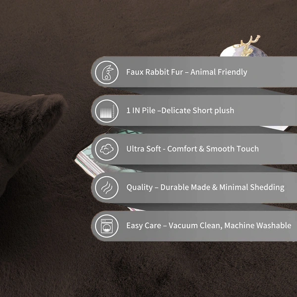 Luxe Home International Rabbit Fur Mat Soft Anti Slip Skid Ruffle Rectangular Mats For Bathroom Door 45X75 Cm (Chocolate) Pc 1 - 45x75 cm, Chocolate
