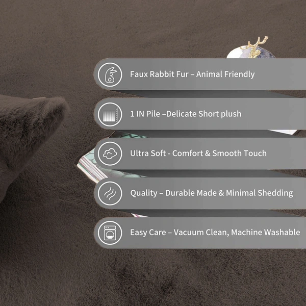 Luxe Home International Ruffle Bath Mat Rabbit Fur 1000 Gsm Bathroom Door Rectangular Foot Mats Anti Skid Water Absorbent Easy Machine Washable Rug For Entrance|Kitchen Floor|40X60 Cm|Cocoa|Pack Of 1 - 40x60 cm, Cocoa