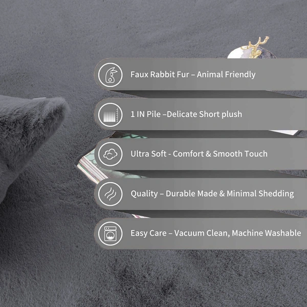 Luxe Home International Ruffle Bath Mat Rabbit Fur 1000 Gsm Bathroom Door Rectangular Foot Mats Anti Skid Water Absorbent Easy Machine Washable Rug For Entrance|Kitchen Floor|40X60 Cm|Grey|Pack Of 1 - 40x60 cm, Grey