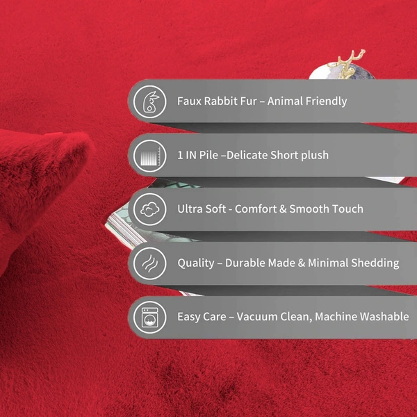 Luxe Home International Ruffle Bath Mat Rabbit Fur 1000 Gsm Bathroom Door Rectangular Foot Mats Anti Skid Water Absorbent Easy Machine Washable Rug For Entrance|Kitchen Floor|60X90Cm|Maroon|Pack Of 1 - 60x90 cm, Maroon