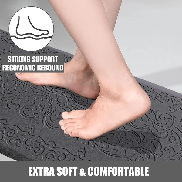 Luxe Home International Anti-Fatigue (45x75 cm) Kitchen Mat – Cushioned Support, Stylish and Durable, Easy to Clean, Non-Slip Bottom – Ideal for Kitchen, Desk, Laundry, Garage - 45x75 cm, Black