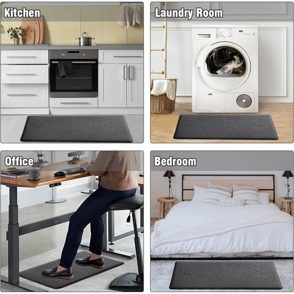 Luxe Home International Anti-Fatigue (45x75 cm) Kitchen Mat β Cushioned Support, Stylish and Durable, Easy to Clean, Non-Slip Bottom β Ideal for Kitchen, Desk, Laundry, Garage - 45x75 cm, Black