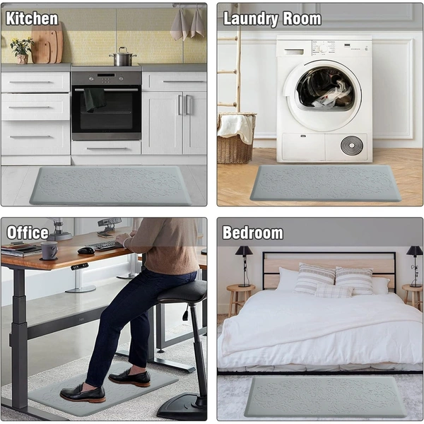 Luxe Home International Kitchen Mat Anti-Fatigue (45x75 cm)β Cushioned Support, Stylish and Durable, Easy to Clean, Non-Slip Bottom β Ideal for Kitchen, Desk, Laundry, Garage - 45x75 cm, Silver