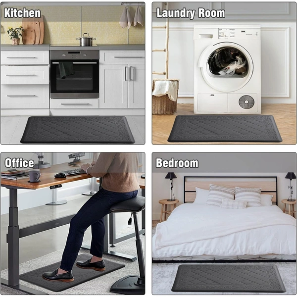 Luxe Home International Anti-Fatigue (45x75 cm) Kitchen Mat – Cushioned Support, Stylish and Durable, Easy to Clean, Non-Slip Bottom – Ideal for Kitchen, Desk, Laundry, Garage - 45x75 cm, Black