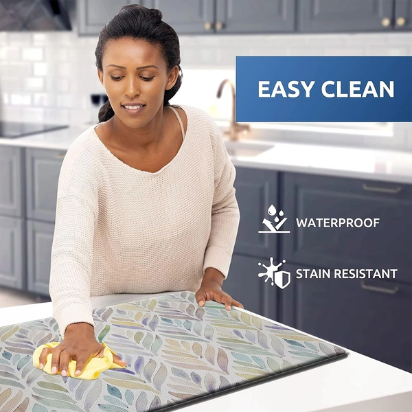Luxe Home International Anti-Fatigue Kitchen Mat Non-Slip Cushioned Comfort Mat - Geometric Pattern Standing Desk Mat - Waterproof and Easy to Clean for Home and Office - 45x75 cm, Leaf