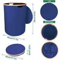 Luxe Home International Laundry Basket for Clothes Foldable, Waterproof Premium Bamboo Laundry Basket with Lid, Perfect for Bathroom, Bedroom, Kitchen (Round) Navy Blue - 45x45x50 cm, Navy Blue