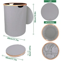 Luxe Home International Laundry Basket for Clothes Foldable, Waterproof Premium Bamboo Laundry Basket with Lid, Perfect for Bathroom, Bedroom, Kitchen (Round) Grey - 45x45x50 cm, Grey