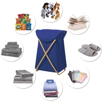 Luxe Home International Laundry Basket for Clothes, Premium Bamboo Big Storage Bag with Lid Multipurpose Used In Laundry Rooms, Bedrooms, Bathrooms (40x70 cm, Navy Blue) - 40X36X70CM, Navy Blue