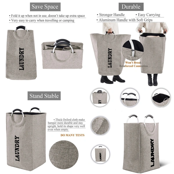 Luxe Home International Laundry Basket for Clothes Foldable, Waterproof Premium Bamboo Laundry Hamper Perfect for Bathroom, Bedroom, Kitchen (Beige) - 30x40x65 cm, Beige