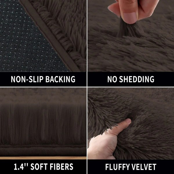 Luxe Home International LuxeHome Carpets Marino Fur 2000 GSM Thick Foot Mat Anti Skid Non Slip Spill Absorbent Washable and Quick Dry Rugs for Home Bedroom (6x9 Ft, Chocolate, Pack of 1) - 6X9, Chocolate