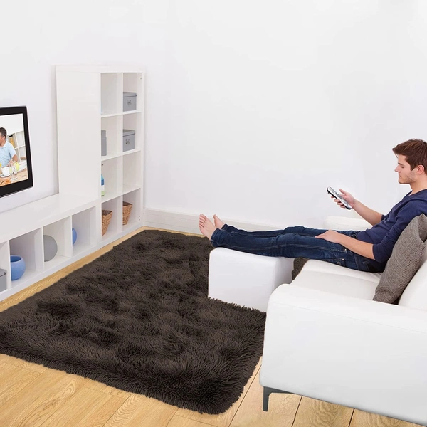 Luxe Home International LuxeHome Carpets Marino Fur 2000 GSM Thick Foot Mat Anti Skid Non Slip Spill Absorbent Washable and Quick Dry Rugs for Home Bedroom (6x9 Ft, Chocolate, Pack of 1) - 6X9, Chocolate