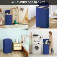 Luxe Home International Laundry Basket for Clothes, Premium Bamboo Big Storage Bag with Lid Multipurpose Used In Laundry Rooms, Bedrooms, Bathrooms (40x60 cm, Navy Blue) - 40x60 cm, Navy Blue