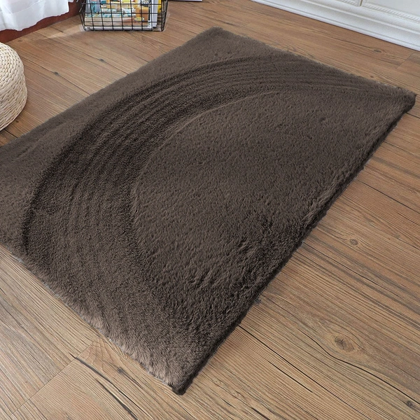 Luxe Home International Ruffle Bath Mat Rabbit Fur 1000 Gsm Bathroom Door Rectangular Foot Mats Anti Skid Water Absorbent Easy Machine Washable Rug For Entrance|Kitchen Floor|60X90 Cm|Cocoa|Pack Of 1 - 60x90 cm, Cocoa