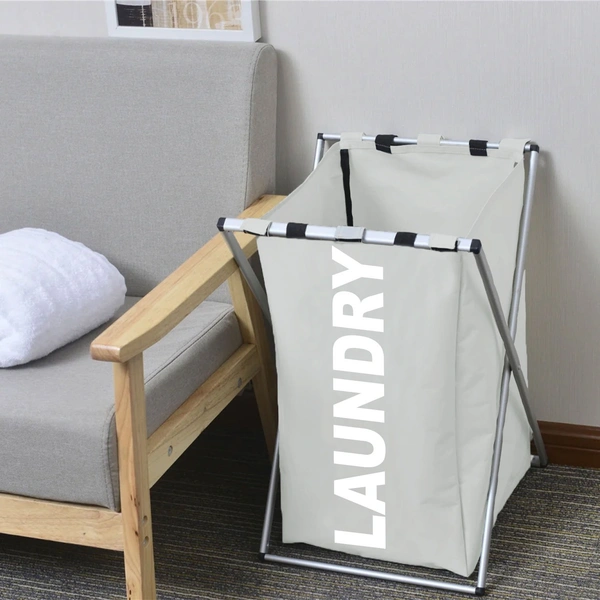 Luxe Home International Laundry Basket for Clothes Foldable, Waterproof Premium Aluminum Laundry Hamper Perfect for Bathroom, Bedroom, Kitchen (Rectangle) Grey - 30X35X50CM, Silver