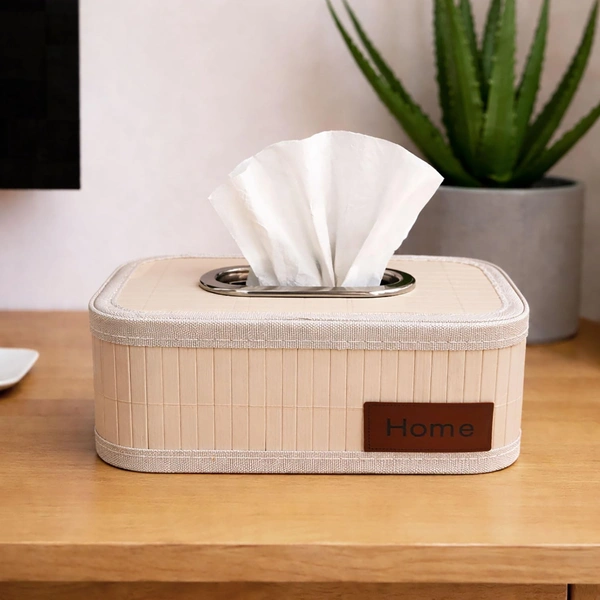 Luxe Home International Bamboo Napkin Box Tissue Holder Organizer for Table, Home, Office, Restaurent, Car | Eco-Friendly | Handcrafted | Decorative Box (Cream, 24x14x9 cm) - 24x14x9 cm, Off White