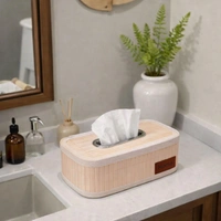 Luxe Home International Bamboo Napkin Box Tissue Holder Organizer for Table, Home, Office, Restaurent, Car | Eco-Friendly | Handcrafted | Decorative Box (Cream, 24x14x9 cm) - 24x14x9 cm, Off White