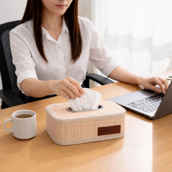 Luxe Home International Bamboo Napkin Box Tissue Holder Organizer for Table, Home, Office, Restaurent, Car | Eco-Friendly | Handcrafted | Decorative Box (Cream, 24x14x9 cm) - 24x14x9 cm, Off White