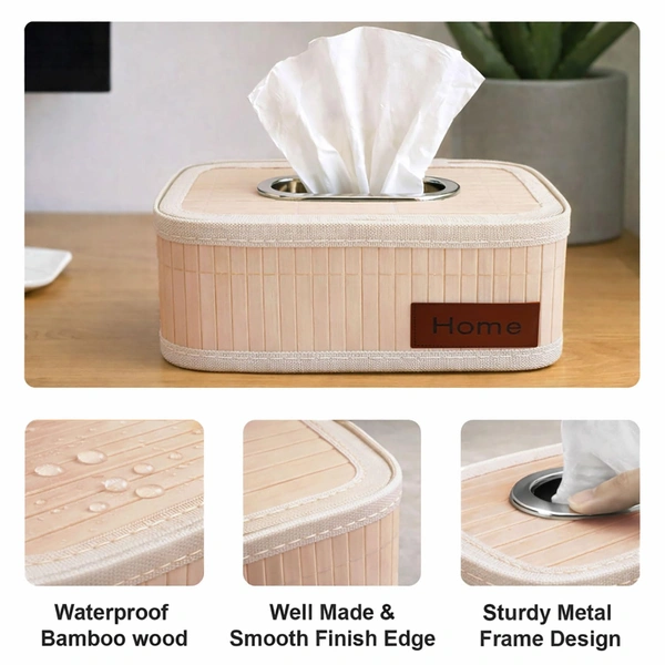 Luxe Home International Bamboo Napkin Box Tissue Holder Organizer for Table, Home, Office, Restaurent, Car | Eco-Friendly | Handcrafted | Decorative Box (Cream, 24x14x9 cm) - 24x14x9 cm, Off White