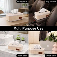 Luxe Home International Bamboo Napkin Box Tissue Holder Organizer for Table, Home, Office, Restaurent, Car | Eco-Friendly | Handcrafted | Decorative Box (Cream, 24x14x9 cm) - 24x14x9 cm, Off White