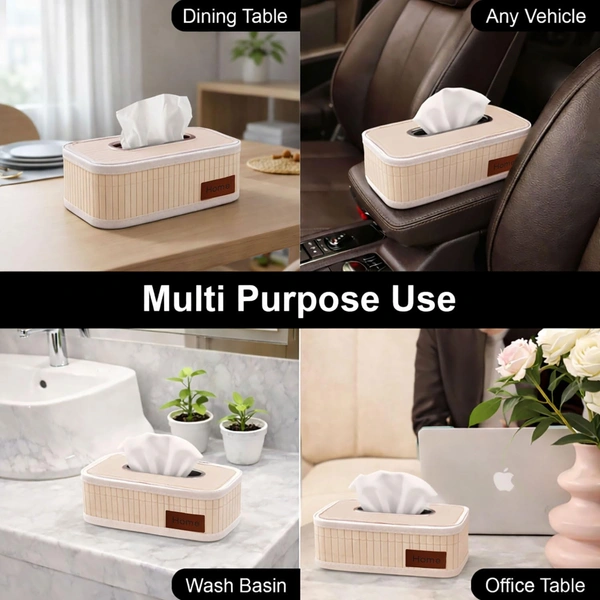 Luxe Home International Bamboo Napkin Box Tissue Holder Organizer for Table, Home, Office, Restaurent, Car | Eco-Friendly | Handcrafted | Decorative Box (Cream, 24x14x9 cm) - 24x14x9 cm, Off White