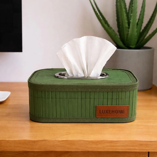 Luxe Home International Bamboo Napkin Box Tissue Holder Organizer for Table, Home, Office, Restaurent, Car | Eco-Friendly | Handcrafted | Decorative Box (Green, 24x14x9 cm) - 24x14x9 cm, Green