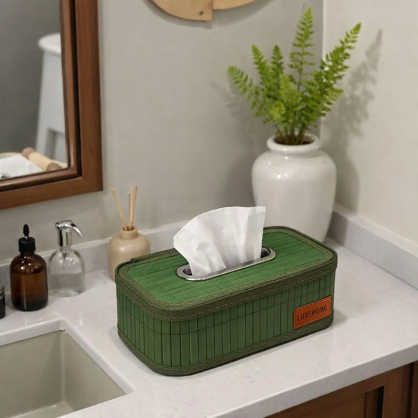 Luxe Home International Bamboo Napkin Box Tissue Holder Organizer for Table, Home, Office, Restaurent, Car | Eco-Friendly | Handcrafted | Decorative Box (Green, 24x14x9 cm) - 24x14x9 cm, Green