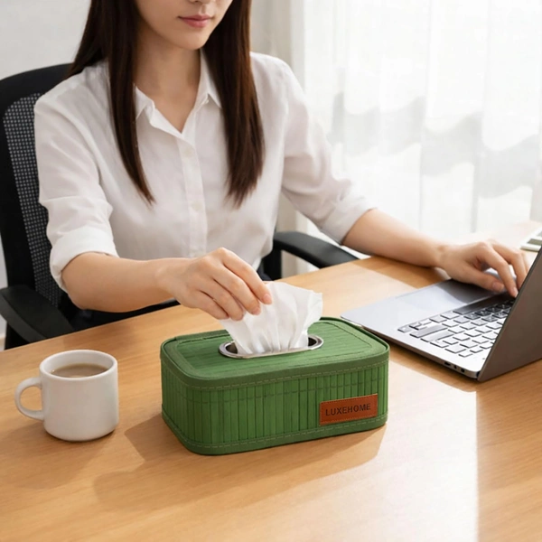 Luxe Home International Bamboo Napkin Box Tissue Holder Organizer for Table, Home, Office, Restaurent, Car | Eco-Friendly | Handcrafted | Decorative Box (Green, 24x14x9 cm) - 24x14x9 cm, Green