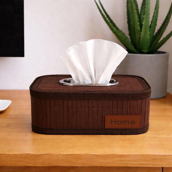 Luxe Home International Bamboo Napkin Box Tissue Holder Organizer for Table, Home, Office, Restaurent, Car | Eco-Friendly | Handcrafted | Decorative Box (Brown, 24x14x9 cm) - 24x14x9 cm, Brown