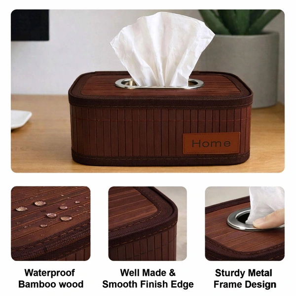 Luxe Home International Bamboo Napkin Box Tissue Holder Organizer for Table, Home, Office, Restaurent, Car | Eco-Friendly | Handcrafted | Decorative Box (Brown, 24x14x9 cm) - 24x14x9 cm, Brown
