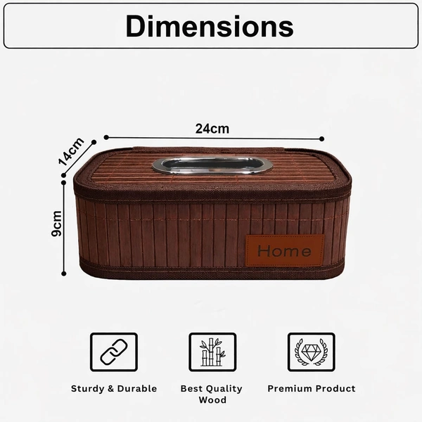 Luxe Home International Bamboo Napkin Box Tissue Holder Organizer for Table, Home, Office, Restaurent, Car | Eco-Friendly | Handcrafted | Decorative Box (Brown, 24x14x9 cm) - 24x14x9 cm, Brown