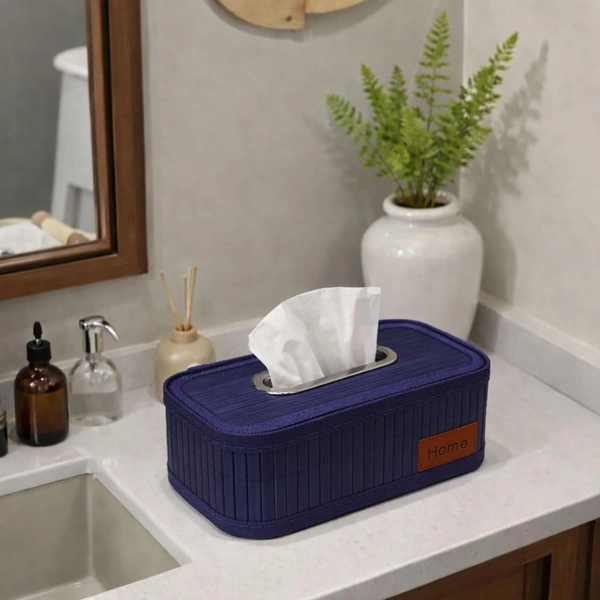 Luxe Home International Bamboo Napkin Box Tissue Holder Organizer for Table, Home, Office, Restaurent, Car | Eco-Friendly | Handcrafted | Decorative Box (Blue, 24x14x9 cm) - 24x14x9 cm, Blue
