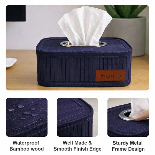 Luxe Home International Bamboo Napkin Box Tissue Holder Organizer for Table, Home, Office, Restaurent, Car | Eco-Friendly | Handcrafted | Decorative Box (Blue, 24x14x9 cm) - 24x14x9 cm, Blue