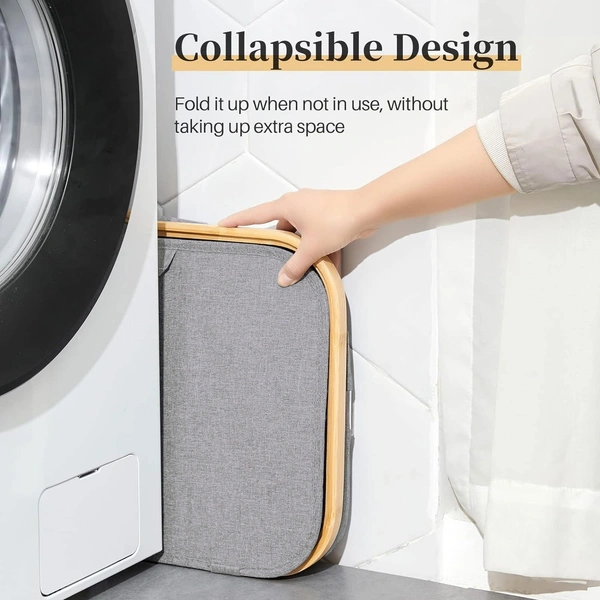 Luxe Home International Laundry Basket for Clothes, Premium Bamboo Big Storage Bag with Lid Multipurpose Used In Laundry Rooms, Bedrooms, Bathrooms (40x60 cm, Grey) - 40x60 cm, Silver