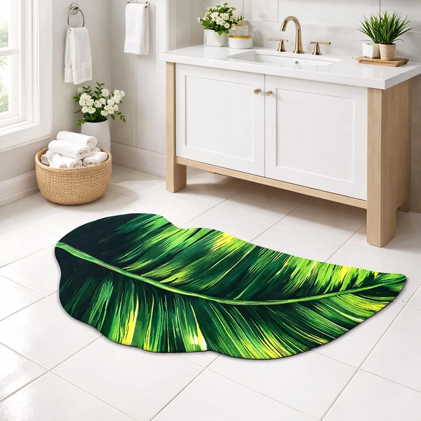 Luxe Home International Bath Mat 3D Leaf Shaped Design, Soft, Anti Slip Skid, Floor Mat for Bathroom, Bedroom, Living Room, Balcony (Green, 43x87 cm) - 43x87 cm, Green Leaf
