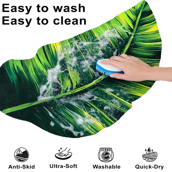 Luxe Home International Bath Mat 3D Leaf Shaped Design, Soft, Anti Slip Skid, Floor Mat for Bathroom, Bedroom, Living Room, Balcony (Green, 43x87 cm) - 43x87 cm, Green Leaf