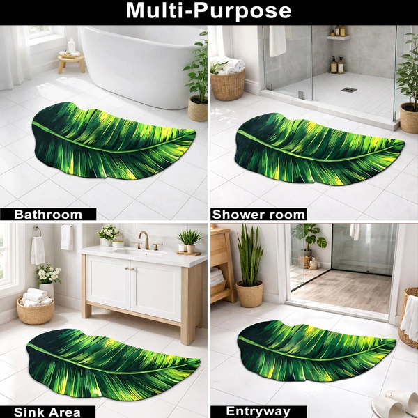 Luxe Home International Bath Mat 3D Leaf Shaped Design, Soft, Anti Slip Skid, Floor Mat for Bathroom, Bedroom, Living Room, Balcony (Green, 43x87 cm) - 43x87 cm, Green Leaf