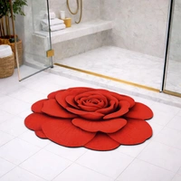 Luxe Home International Bath Mat 3D Rose Flower Shaped Floral Design, Soft, Anti Slip Skid, Floor Mat for Bathroom, Bedroom, Living Room, Balcony (Red, 67x71 cm) - 67x71 cm, Red Rose