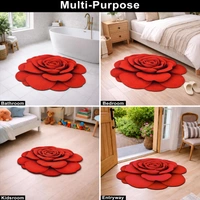 Luxe Home International Bath Mat 3D Rose Flower Shaped Floral Design, Soft, Anti Slip Skid, Floor Mat for Bathroom, Bedroom, Living Room, Balcony (Red, 67x71 cm) - 67x71 cm, Red Rose