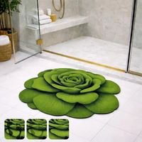 Luxe Home International Bath Mat 3D Rose Flower Shaped Floral Design, Soft, Anti Slip Skid, Floor Mat for Bathroom, Bedroom, Living Room, Balcony (Green, 67x71 cm) - 67x71 cm, Green Rose