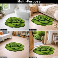 Luxe Home International Bath Mat 3D Rose Flower Shaped Floral Design, Soft, Anti Slip Skid, Floor Mat for Bathroom, Bedroom, Living Room, Balcony (Green, 67x71 cm) - 67x71 cm, Green Rose