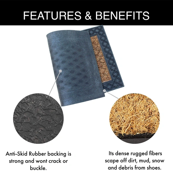 Luxe Home International Rectangular Door Mats For Home Natural Coir Mat Solid Waterproof Low Profile Entrance Rug With Anti-Slip Rubber Backing For Indoor And Outdoor Use (45Cm X 75Cm, Brown, Pc 1) - 45x75 cm, Brown