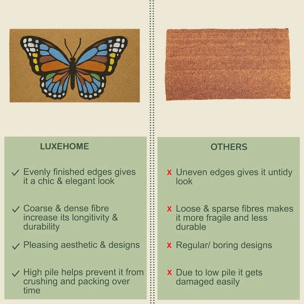 Luxe Home International Butterfly Design Coir Doormat for Entrance (71 x 45 cm ) - 71x 45 Cm, Multicolor