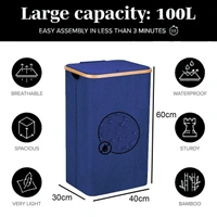 Luxe Home International Laundry Basket for Clothes, Premium Bamboo Big Storage Bag with Lid Multipurpose Used In Laundry Rooms, Bedrooms, Bathrooms (40x60 cm, Navy Blue) - 40x60 cm, Navy Blue