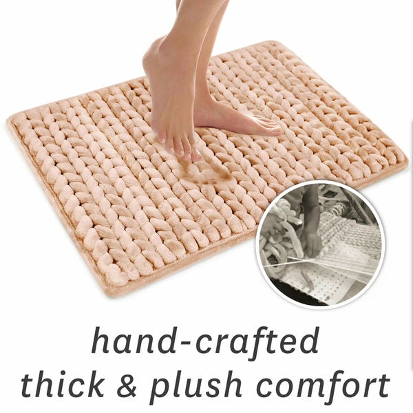 Luxe Home International Luxe Home Bath Mat Super Soft Anti Slip Washable Braided Memory Foam Mat for Bathroom, Kitchen, Baby ( 17"x25", Rust, Pack of 1 ) - Rust