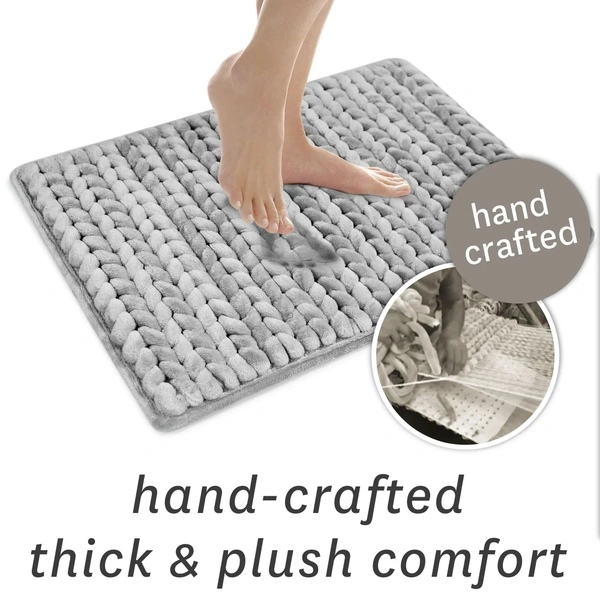 Luxe Home International Bath Mat Super Soft Anti Slip Washable Braided Memory Foam Mat for Bathroom, Kitchen, Baby ( 17"x25", Silver, Pack of 1 ) - Silver